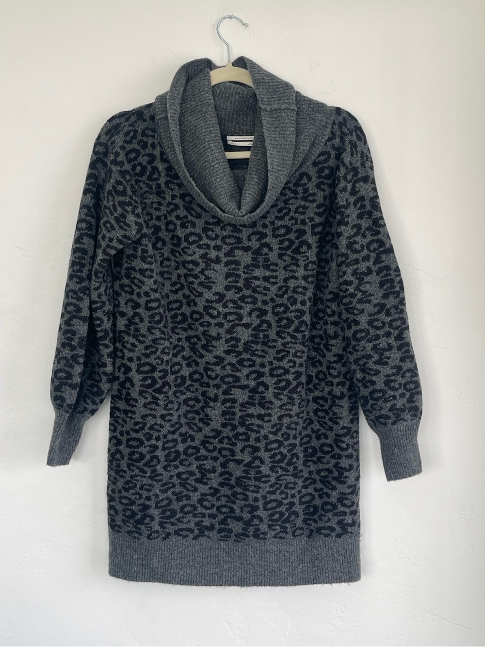 Anthropologie Gray & Black Leopard Cowl Sweater Tunic Dress